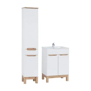 Badkamerset ERMANO: onderkast 60cm + rechthoekige inbouwwastafel + sifon + kolom Badkamerset ERMANO: onderkast 60cm + rechthoekige inbouwwastafel + sifon + kolom