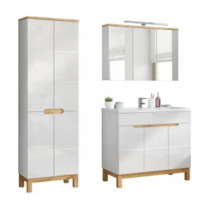 Badkamerset ERMANO: onderbouwmeubel 100cm + inbouwwastafel + sifon + opbergmeubels met spiegels Badkamerset ERMANO: onderbouwmeubel 100cm + inbouwwastafel + sifon + opbergmeubels met spiegels