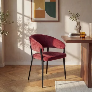 Set van 2 stoelen met armleuningen in getextureerde stof en zwart metaal – Bordeaux – AVRELA