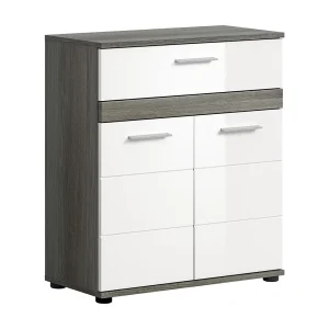 Badkamer opbergmeubel WILLIAM – 2 deuren, 1 lade – Wit en as-eiken