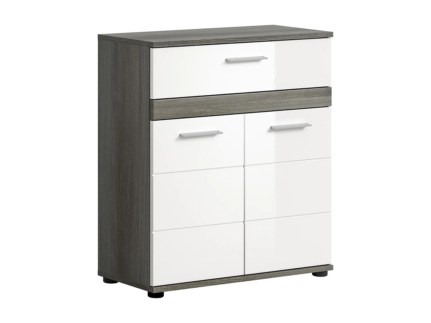 Badkamer opbergmeubel WILLIAM – 2 deuren, 1 lade – Wit en as-eiken