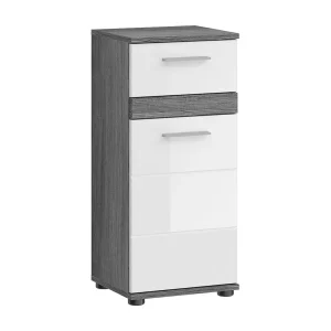 Badkamerkast – WILLIAM Collectie – 2 vakken, 1 deur, 1 lade – Kleuren wit en gerookt eiken