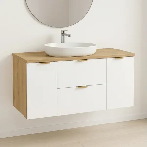 Badkamerset 120 cm Kast met blad Kolom Eiken Artisan / Wit Orio Badkamerset 120 cm Kast met blad Kolom Eiken Artisan / Wit Orio