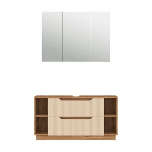 Badkamermeubelset eiken/kasjmier gestreept 119.2x35x62.5 lotta