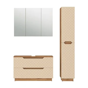Badkamermeubelset eiken/kasjmier met tegelstructuur 99.4x32x62.5 lotta Badkamermeubelset eiken/kasjmier met tegelstructuur 99.4x32x62.5 lotta
