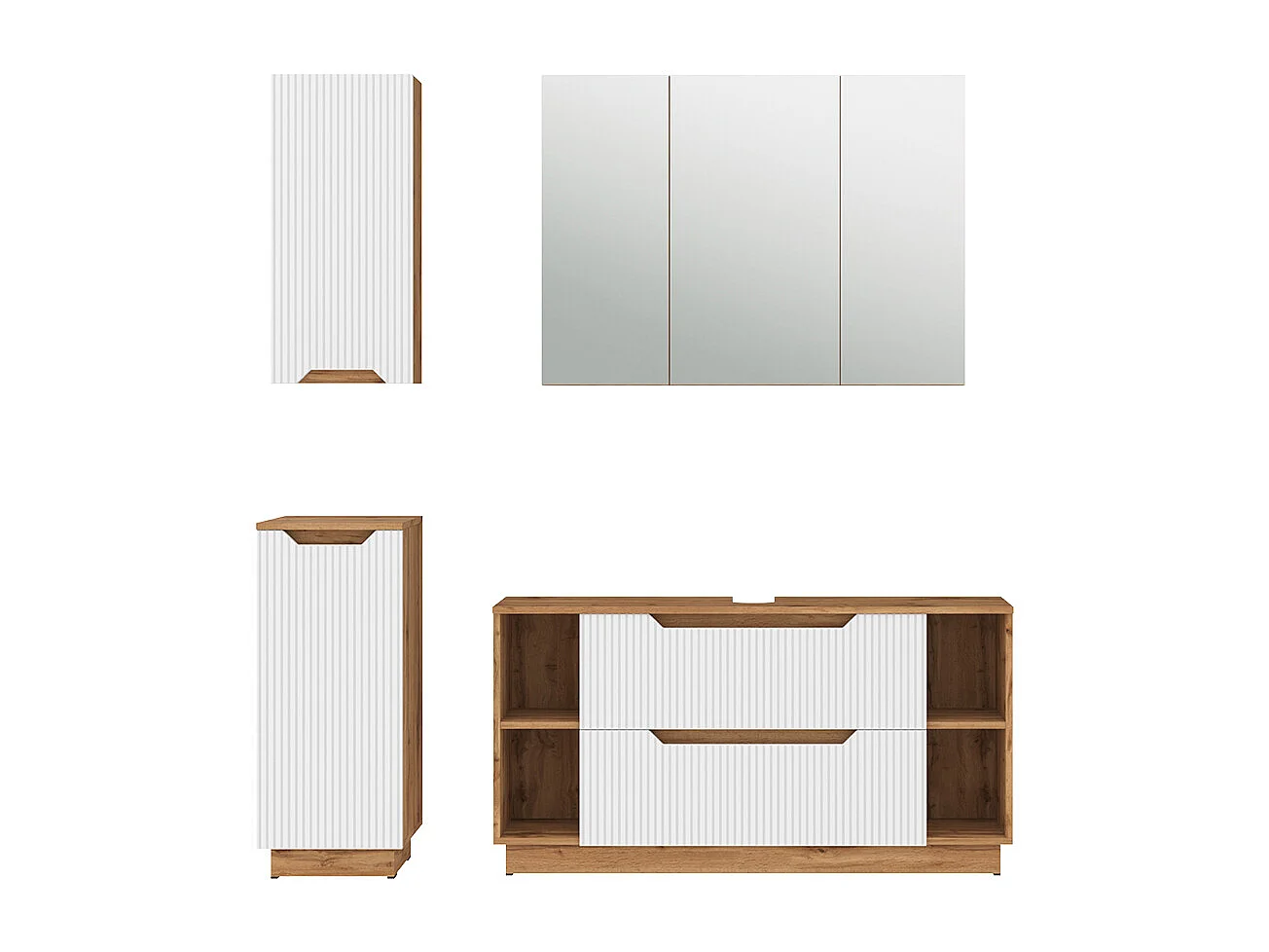 Badkamermeubelset eiken/wit gestreept 119.2x35x62.5 lotta