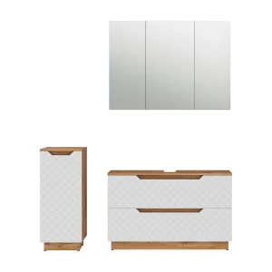 Badkamermeubelset eiken/wit met tegelstructuur 99.4x32x62.5 lotta Badkamermeubelset eiken/wit met tegelstructuur 99.4x32x62.5 lotta
