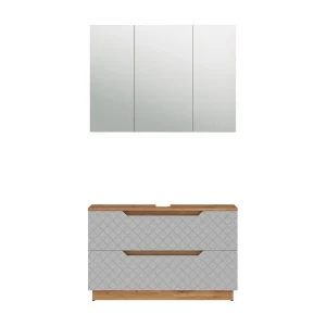 Badkamermeubelset eiken/grijs met tegelstructuur 99.4x32x62.5 lotta Badkamermeubelset eiken/grijs met tegelstructuur 99.4x32x62.5 lotta