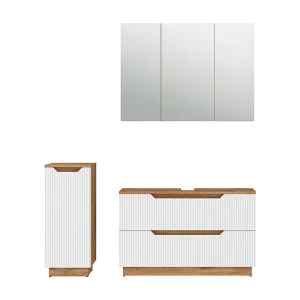 Badkamermeubelset eiken/wit gestreept 99.4x32x62.5 lotta Badkamermeubelset eiken/wit gestreept 99.4x32x62.5 lotta