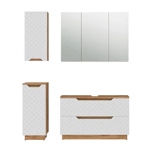 Badkamermeubelset eiken/wit met tegelstructuur 99.4x32x62.5 lotta Badkamermeubelset eiken/wit met tegelstructuur 99.4x32x62.5 lotta