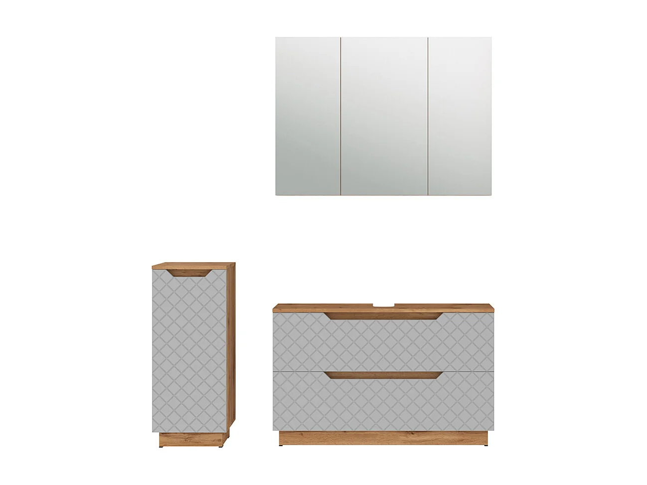 Badkamermeubelset eiken/grijs met tegelstructuur 99.4x32x62.5 lotta