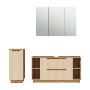 Badkamermeubelset eiken/kasjmier gestreept 119.2x35x62.5 lotta