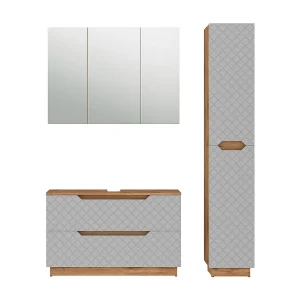 Badkamermeubelset eiken/grijs met tegelstructuur 99.4x32x62.5 lotta Badkamermeubelset eiken/grijs met tegelstructuur 99.4x32x62.5 lotta