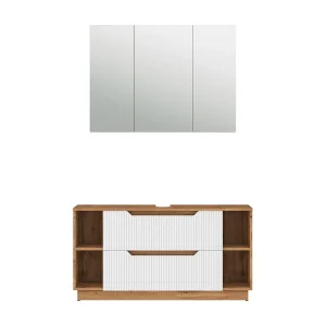Badkamermeubelset eiken/wit gestreept 119.2x35x62.5 lotta Badkamermeubelset eiken/wit gestreept 119.2x35x62.5 lotta
