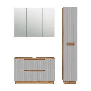 Badkamermeubelset eiken/grijs gestreept 99.4x32x62.5 lotta