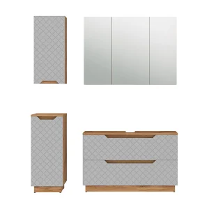 Badkamermeubelset eiken/grijs met tegelstructuur 99.4x32x62.5 lotta Badkamermeubelset eiken/grijs met tegelstructuur 99.4x32x62.5 lotta