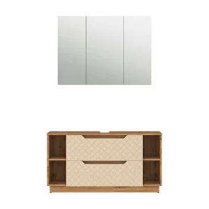 Badkamermeubelset eiken/kasjmier met tegelstructuur 119.2x35x62.5 lotta Badkamermeubelset eiken/kasjmier met tegelstructuur 119.2x35x62.5 lotta