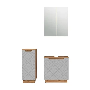 Badkamermeubelset eiken/grijs met tegelstructuur 59.8x32x62.1 lotta