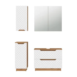 Badkamermeubelset eiken/wit met tegelstructuur 79.6x32x62.5 lotta Badkamermeubelset eiken/wit met tegelstructuur 79.6x32x62.5 lotta