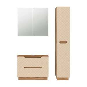 Badkamermeubelset eiken/kasjmier met tegelstructuur 79.6x32x62.5 lotta