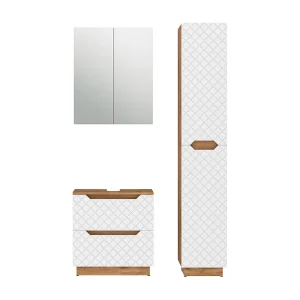 Badkamermeubelset eiken/wit met tegelstructuur 59.8x32x62.5 lotta Badkamermeubelset eiken/wit met tegelstructuur 59.8x32x62.5 lotta