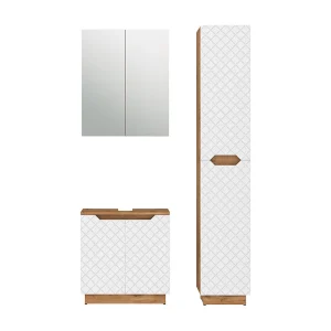 Badkamermeubelset eiken/wit met tegelstructuur 59.8x32x62.1 lotta Badkamermeubelset eiken/wit met tegelstructuur 59.8x32x62.1 lotta