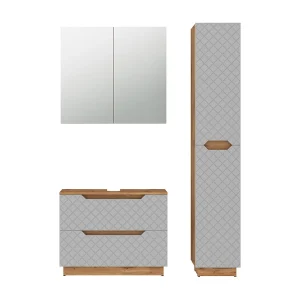 Badkamermeubelset eiken/grijs met tegelstructuur 79.6x32x62.5 lotta Badkamermeubelset eiken/grijs met tegelstructuur 79.6x32x62.5 lotta