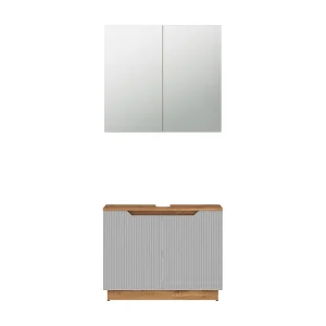 Badkamermeubelset eiken/grijs gestreept 79.6x32x62.1 lotta