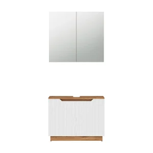 Badkamermeubelset eiken/wit gestreept 79.6x32x62.1 lotta Badkamermeubelset eiken/wit gestreept 79.6x32x62.1 lotta