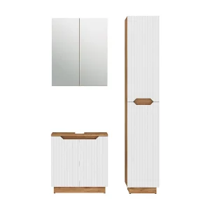 Badkamermeubelset eiken/wit gestreept 59.8x32x62.1 lotta Badkamermeubelset eiken/wit gestreept 59.8x32x62.1 lotta