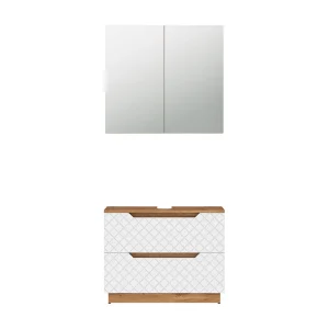 Badkamermeubelset eiken/wit met tegelstructuur 79.6x32x62.5 lotta Badkamermeubelset eiken/wit met tegelstructuur 79.6x32x62.5 lotta