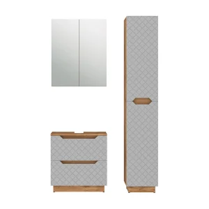 Badkamermeubelset eiken/grijs met tegelstructuur 59.8x32x62.5 lotta Badkamermeubelset eiken/grijs met tegelstructuur 59.8x32x62.5 lotta