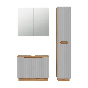 Badkamermeubelset eiken/grijs gestreept 79.6x32x62.5 lotta