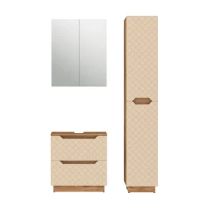 Badkamermeubelset eiken/kasjmier met tegelstructuur 59.8x32x62.5 lotta