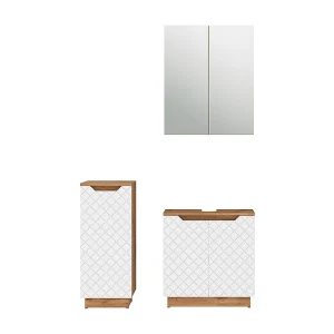 Badkamermeubelset eiken/wit met tegelstructuur 59.8x32x62.1 lotta Badkamermeubelset eiken/wit met tegelstructuur 59.8x32x62.1 lotta