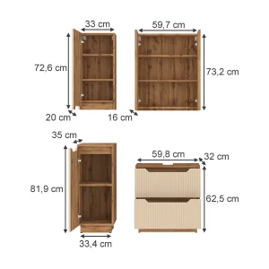 Badkamermeubelset eiken/kasjmier gestreept 59.8x32x62.5 lotta