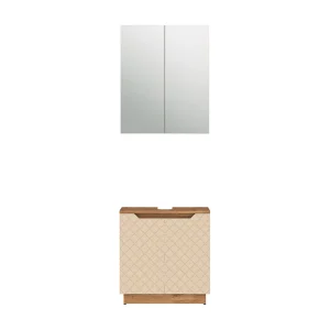 Badkamermeubelset eiken/kasjmier met tegelstructuur 59.8x32x62.5 lotta