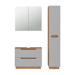 Badkamermeubelset eiken/grijs gestreept 79.6x32x62.5 lotta