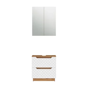 Badkamermeubelset eiken/wit met tegelstructuur 59.8x32x62.5 lotta Badkamermeubelset eiken/wit met tegelstructuur 59.8x32x62.5 lotta