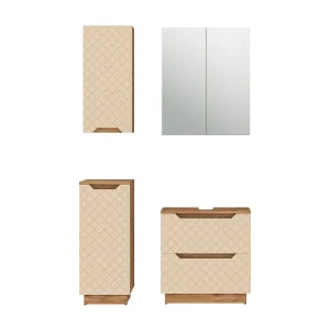 Badkamermeubelset eiken/kasjmier met tegelstructuur 59.8x32x62.5 lotta