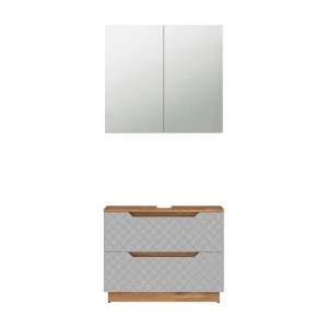 Badkamermeubelset eiken/grijs met tegelstructuur 79.6x32x62.5 lotta Badkamermeubelset eiken/grijs met tegelstructuur 79.6x32x62.5 lotta