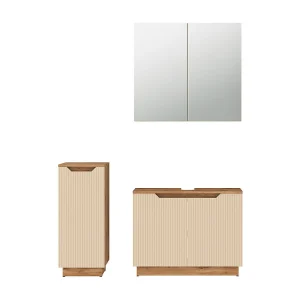 Badkamermeubelset eiken/kasjmier gestreept 79.6x32x62.1 lotta
