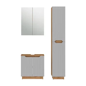 Badkamermeubelset eiken/grijs gestreept 59.8x32x62.1 lotta