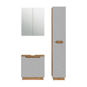 Badkamermeubelset eiken/grijs met tegelstructuur 59.8x32x62.1 lotta Badkamermeubelset eiken/grijs met tegelstructuur 59.8x32x62.1 lotta