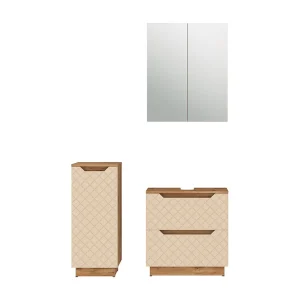Badkamermeubelset eiken/kasjmier met tegelstructuur 59.8x32x62.5 lotta