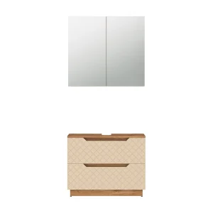 Badkamermeubelset eiken/kasjmier met tegelstructuur 79.6x32x62.5 lotta Badkamermeubelset eiken/kasjmier met tegelstructuur 79.6x32x62.5 lotta