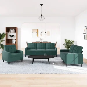 3-delige Loungeset met kussens fluweel donkergroen 3-delige Loungeset met kussens fluweel donkergroen