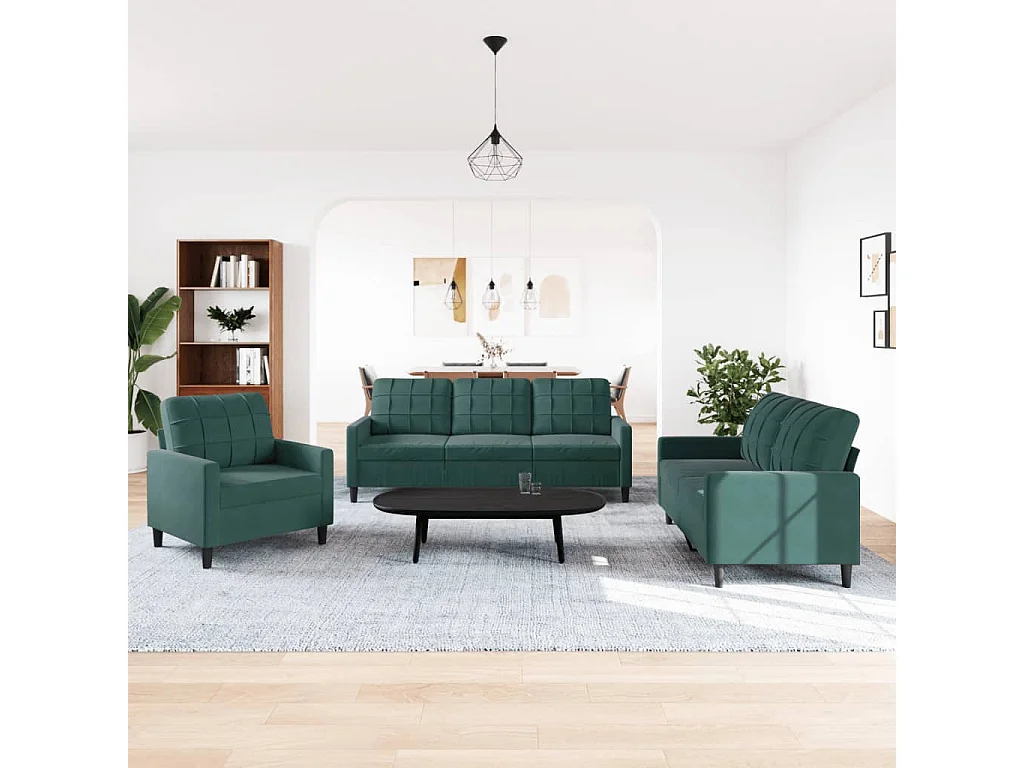 3-delige Loungeset met kussens fluweel donkergroen