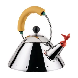 9093/1, Stalen waterkoker met rode fluit, Alessi 9093/1, Stalen waterkoker met rode fluit, Alessi