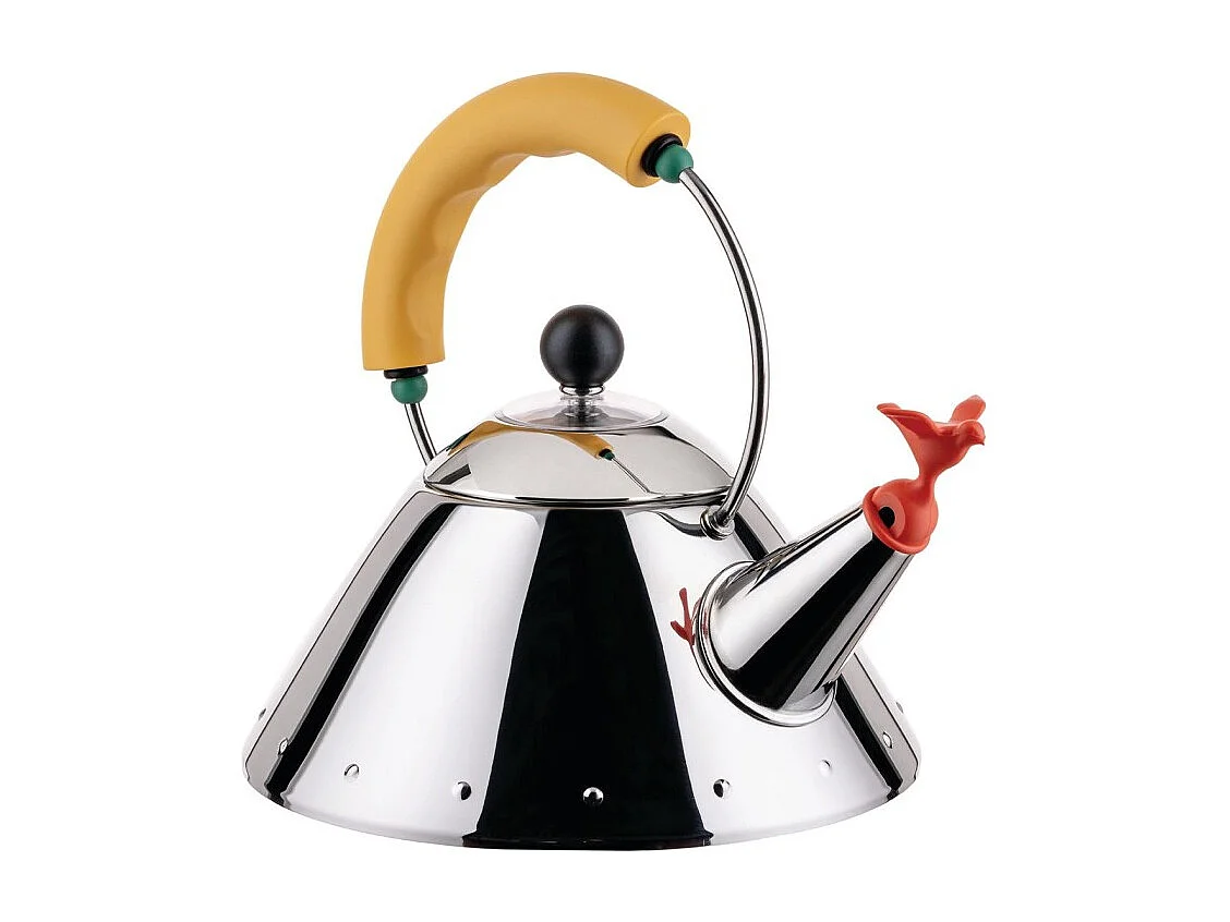 9093/1, Stalen waterkoker met rode fluit, Alessi